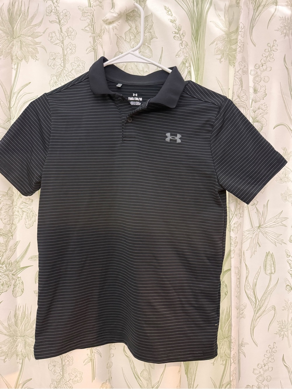 Under Armour Boys Black & Gray Pinstripe Performance Polo YM